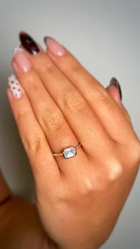 Emerald-cut Bezel-Set Solitaire Lab Diamond Ring