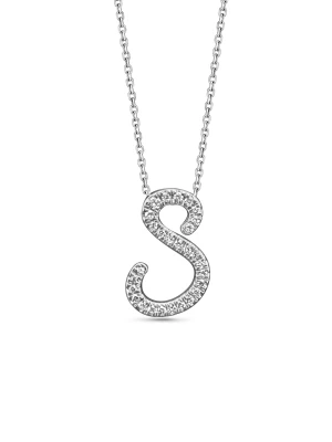 Small Diamond Italic White Gold Initial