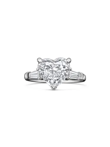 Platinum Heart-Cut Baguette Shoulder Lab Diamond Ring
