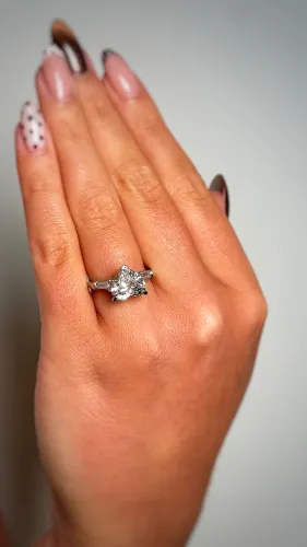 Platinum Heart-Cut Baguette Shoulder Lab Diamond Ring