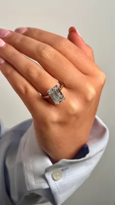 Platinum Emerald-Cut Hidden Halo Lab Diamond Ring