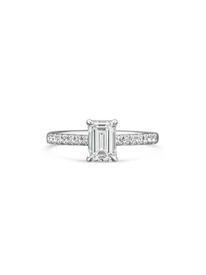 Platinum Emerald-Cut Hidden Halo Lab Diamond Ring