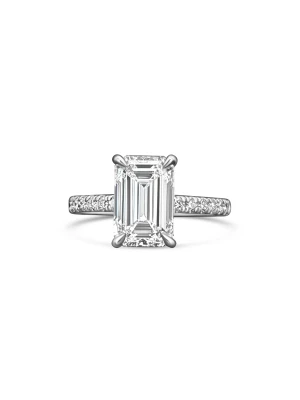 Platinum Emerald-Cut Hidden Halo Lab Diamond Ring