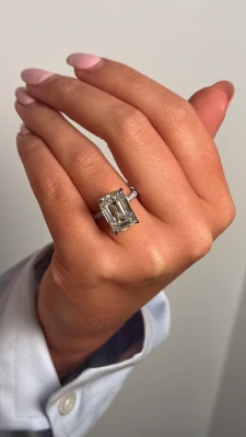 Platinum Emerald-Cut Hidden Halo Lab Diamond Ring